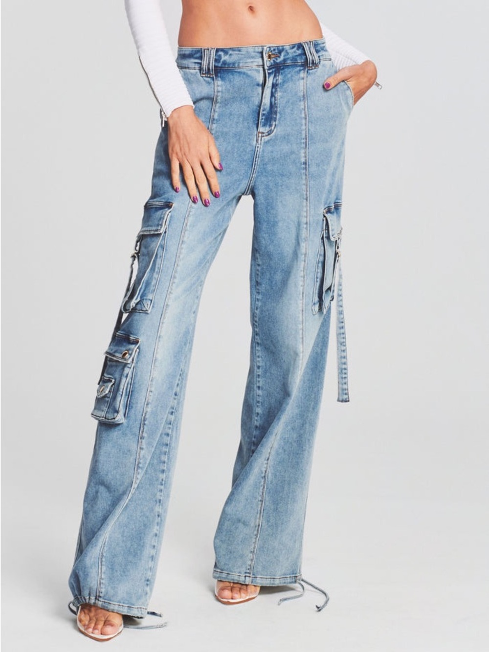NWT Retrofete Women's Alejandra Cargo Pants Jeans Sz 25 Blue Denim Straight Leg